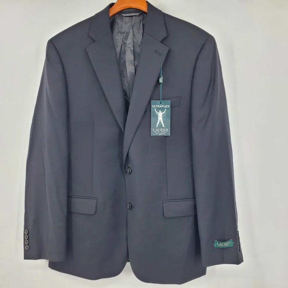 Lauren Ralph Lauren Mens 42R Black Ultraflex Wool Blazer Suit Jacket Loomis NEW